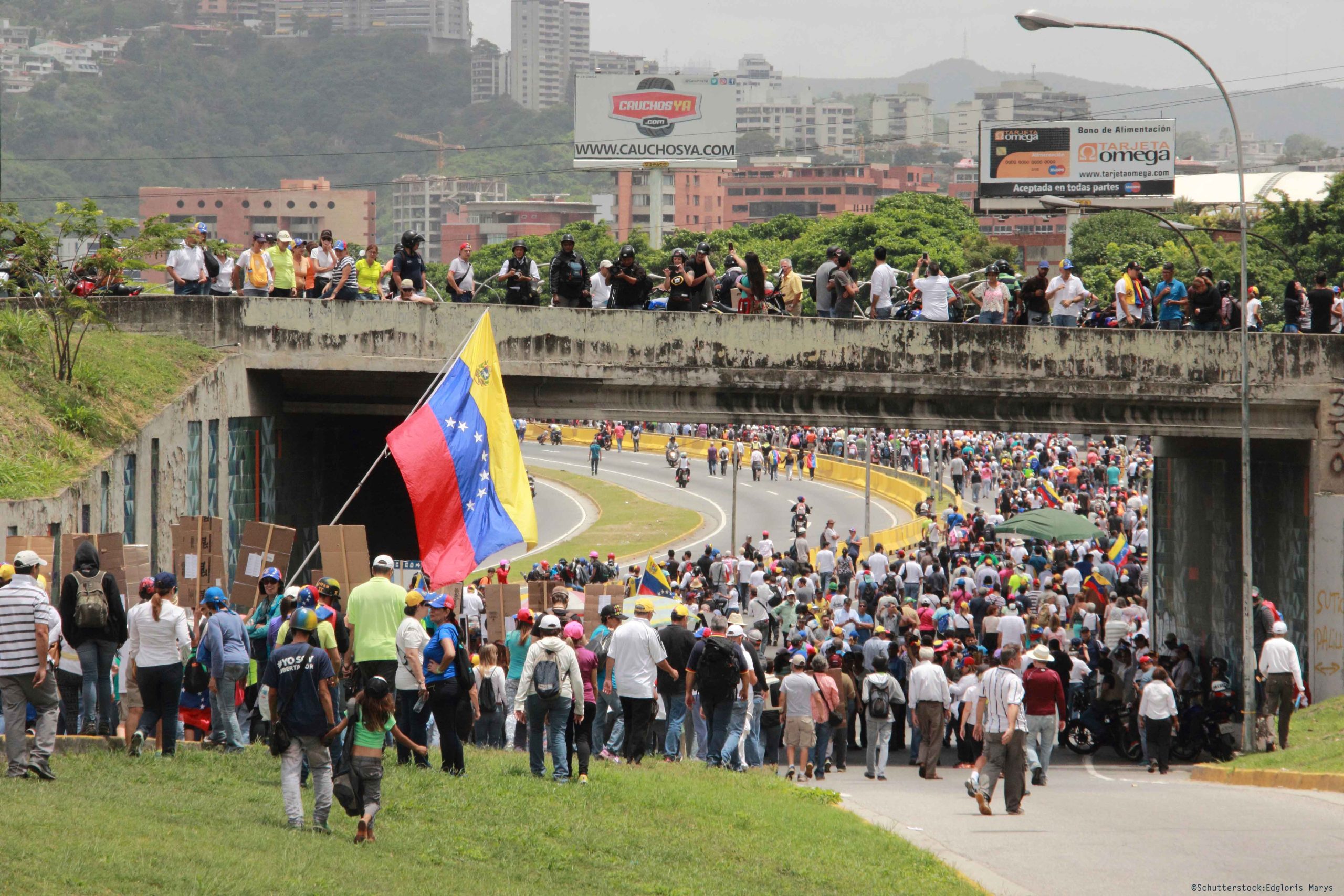 Caracas/Venezuela-04/26/2017: Protesters closed a highway in Caracas while participating in the event called The mother of all protests in Venezuela against Nicolas Maduro government